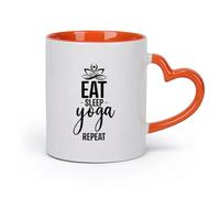 AYUEHBN cerámica Tazas Grandes para Bebidas Calientes Estudio de yoga Eat Sleep Repetir palabras Frase （11oz/320ml） Para Té, Café, Leche, Capuchino Naranja