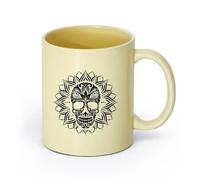 AYUEHBN cerámica Tazas Grandes para Bebidas Calientes Flor mexicana floral de la calavera del sol （11oz/320ml） Elegante y duradero: apto para microondas y lavavajillas Beige