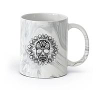 AYUEHBN cerámica Tazas Grandes para Bebidas Calientes Flor mexicana floral de la calavera del sol （11oz/320ml） Elegante y duradero: apto para microondas y lavavajillas Negro mármol