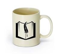 AYUEHBN cerámica Tazas Grandes para Bebidas Calientes Libro antiguo y pluma romántica （11oz/320ml） Apto para lavavajillas y microondas, para la oficina y el hogar Amarillo claro