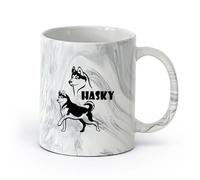 AYUEHBN cerámica Tazas Grandes para Bebidas Calientes Resumen Perro Husky Mascota Casa Animal （11oz/320ml） Regalo único de oficina para mujeres y hombres Negro mármol