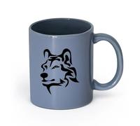 AYUEHBN cerámica Tazas Grandes para Té, Café y Chocolate Caliente Animal Lobo Depredador Tribal （11oz/320ml） Oficina, hogar, cafetería, apto para lavavajillas y microondas Gris azulado