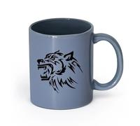 AYUEHBN cerámica Tazas Grandes para Té, Café y Chocolate Caliente Animal tribal lobo （11oz/320ml） Apto para lavavajillas y microondas, para la oficina y el hogar Gris azulado