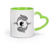 AYUEHBN cerámica Tazas Grandes para Té, Café y Chocolate Caliente Budismo Zen del Pez Yin Yang （11oz/320ml） Taza de cerámica para capuchino, té, leche Verde