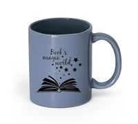 AYUEHBN cerámica Tazas para Chocolate Caliente Biblioteca de lectura de citas de Open Magical Book （11oz/320ml） Ideal para el hogar, la oficina, cafeterías, ideas de regalo Gris azulado