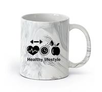 AYUEHBN cerámica Tazas para Chocolate Caliente Estilo de vida saludable Motivación deportiva Dieta Gimnasia （11oz/320ml） Apto para microondas Negro mármol