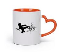 AYUEHBN cerámica Tazas para Chocolate Caliente Karate Boy Fighting Kick Artes Marciales Deporte （11oz/320ml） Café, té, latte, leche, cacao, zumo y otras bebidas calientes Naranja