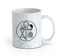 AYUEHBN cerámica Tazas para Chocolate Caliente Religiones universales Símbolos religiosos Paz mundial （11oz/320ml） Para cafetería o restaurante Azul mármol