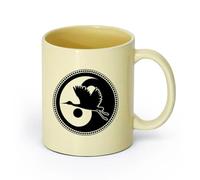 AYUEHBN cerámica Tazas para Chocolate Caliente Símbolo del Yin Yang de la grulla japonesa asiática del budismo （11oz/320ml） Para la oficina y el hogar Beige