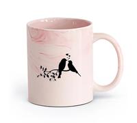 AYUEHBN cerámica Tazas para Chocolate Caliente Vivero de pájaros en ramas con corazones de amor （11oz/320ml） Ideal para el hogar, la oficina, cafeterías, ideas de regalo Rosa mármol