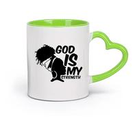 AYUEHBN cerámica Tazas para Hogar y Oficina África Dios es mi fuerza Chica afro Mujer africana （11oz/320ml） Tazas de cerámica para el hogar o el trabajo Verde