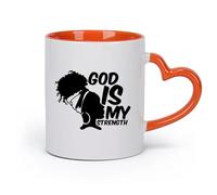AYUEHBN cerámica Tazas para Hogar y Oficina África Dios es mi fuerza Chica afro Mujer africana （11oz/320ml） Tazas de cerámica para el hogar o el trabajo Naranja