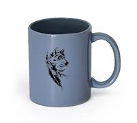 AYUEHBN cerámica Tazas para Hogar y Oficina Atrapasueños Atrapasueños Lobo Símbolo Indio Grande （11oz/320ml） Cappuccino, Latte Macchiato, té, espresso Gris azulado