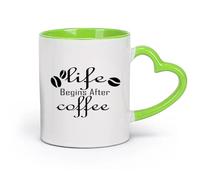 AYUEHBN cerámica Tazas para Hogar y Oficina Cita de letras: La vida comienza después de una cafetería （11oz/320ml） Para Té, Café, Leche, Capuchino Verde