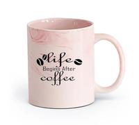 AYUEHBN cerámica Tazas para Hogar y Oficina Cita de letras: La vida comienza después de una cafetería （11oz/320ml） Para Té, Café, Leche, Capuchino Rosa mármol