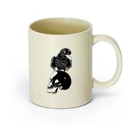 AYUEHBN cerámica Tazas para Hogar y Oficina Cráneo de pájaro cuervo negro estilo gótico de terror （11oz/320ml） Ideal para el hogar, la oficina, cafeterías, ideas de regalo Amarillo claro