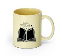 AYUEHBN cerámica Tazas para Hogar y Oficina Palabras mágicas del libro Biblioteca de libros abiertos （11oz/320ml） Apto para lavavajillas y microondas Beige