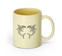 AYUEHBN cerámica Tazas para Hogar y Oficina Pareja de tiburones: un animal marino grande y agresivo （11oz/320ml） Para bebidas calientes, latte, capuchino Beige