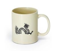 AYUEHBN cerámica Tazas para Hogar y Oficina Símbolo de dragón chino, leyenda de fantasía de estilo asiático （11oz/320ml） Para hombres y mujeres Amarillo claro
