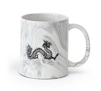 AYUEHBN cerámica Tazas para Hogar y Oficina Símbolo de dragón chino, leyenda de fantasía de estilo asiático （11oz/320ml） Para hombres y mujeres Negro mármol