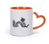 AYUEHBN cerámica Tazas para Hogar y Oficina Símbolo de dragón chino, leyenda de fantasía de estilo asiático （11oz/320ml） Para hombres y mujeres Naranja