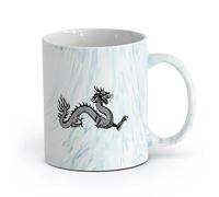 AYUEHBN cerámica Tazas para Hogar y Oficina Símbolo de dragón chino, leyenda de fantasía de estilo asiático （11oz/320ml） Para hombres y mujeres Azul mármol