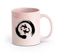 AYUEHBN cerámica Tazas para Hogar y Oficina Símbolo del círculo Enso de la carpa koi y el budismo （11oz/320ml） Tazas de cerámica para el hogar o el trabajo Rosa mármol