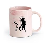AYUEHBN cerámica Tazas para Hogar y Oficina Toro enojado con cuernos de rodeo Animal Spain Ranch （11oz/320ml） Regalo único de oficina para mujeres y hombres Rosa mármol