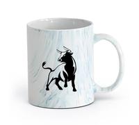 AYUEHBN cerámica Tazas para Hogar y Oficina Toro enojado con cuernos de rodeo Animal Spain Ranch （11oz/320ml） Regalo único de oficina para mujeres y hombres Azul mármol