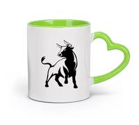 AYUEHBN cerámica Tazas para Hogar y Oficina Toro enojado con cuernos de rodeo Animal Spain Ranch （11oz/320ml） Regalo único de oficina para mujeres y hombres Verde