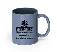 AYUEHBN cerámica Tazas personalizadas Cita de Namaste con palabras inspiradoras del Centro de Yoga （11oz/320ml） Elegante y duradero: apto para microondas y lavavajillas Gris azulado