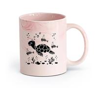 AYUEHBN cerámica Tazas personalizadas Divertidas tortugas pequeñas, animales marinos del océano （11oz/320ml） Tazas de cerámica para el hogar o el trabajo Rosa mármol