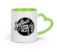AYUEHBN cerámica Tazas personalizadas Juego de softbol Deporte Pelota Letras Vivir Amar Jugar （11oz/320ml） Ideal para el hogar, la oficina, cafeterías, ideas de regalo Verde