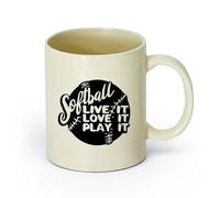 AYUEHBN cerámica Tazas personalizadas Juego de softbol Deporte Pelota Letras Vivir Amar Jugar （11oz/320ml） Ideal para el hogar, la oficina, cafeterías, ideas de regalo Amarillo claro