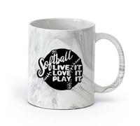 AYUEHBN cerámica Tazas personalizadas Juego de softbol Deporte Pelota Letras Vivir Amar Jugar （11oz/320ml） Ideal para el hogar, la oficina, cafeterías, ideas de regalo Negro mármol