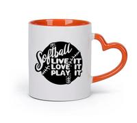 AYUEHBN cerámica Tazas personalizadas Juego de softbol Deporte Pelota Letras Vivir Amar Jugar （11oz/320ml） Ideal para el hogar, la oficina, cafeterías, ideas de regalo Naranja