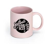 AYUEHBN cerámica Tazas personalizadas Juego de softbol Deporte Pelota Letras Vivir Amar Jugar （11oz/320ml） Ideal para el hogar, la oficina, cafeterías, ideas de regalo Rosa