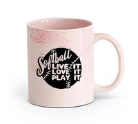 AYUEHBN cerámica Tazas personalizadas Juego de softbol Deporte Pelota Letras Vivir Amar Jugar （11oz/320ml） Ideal para el hogar, la oficina, cafeterías, ideas de regalo Rosa mármol