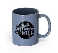 AYUEHBN cerámica Tazas personalizadas Juego de softbol Deporte Pelota Letras Vivir Amar Jugar （11oz/320ml） Ideal para el hogar, la oficina, cafeterías, ideas de regalo Gris azulado