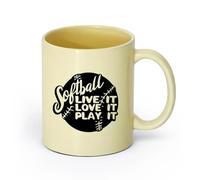 AYUEHBN cerámica Tazas personalizadas Juego de softbol Deporte Pelota Letras Vivir Amar Jugar （11oz/320ml） Ideal para el hogar, la oficina, cafeterías, ideas de regalo Beige