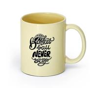 AYUEHBN cerámica Tazas Resistentes Baloncesto Nunca dejes de jugar al baloncesto Palabras con frases deportivas （11oz/320ml） Para la oficina y el hogar Beige