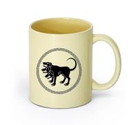 AYUEHBN cerámica Tazas Resistentes Cerbero, el perro de tres cabezas, mitos griegos antiguos, Grecia （11oz/320ml） Para leche, té, cola y agua Beige