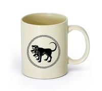 AYUEHBN cerámica Tazas Resistentes Cerbero, el perro de tres cabezas, mitos griegos antiguos, Grecia （11oz/320ml） Para leche, té, cola y agua Amarillo claro