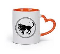 AYUEHBN cerámica Tazas Resistentes Cerbero, el perro de tres cabezas, mitos griegos antiguos, Grecia （11oz/320ml） Para leche, té, cola y agua Naranja
