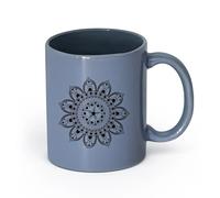 AYUEHBN cerámica Tazas Resistentes Estudio de yoga, meditación y relajación con mandalas circulares ornamentales （11oz/320ml） Para cafetería o regalo Gris azulado