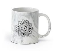 AYUEHBN cerámica Tazas Resistentes Estudio de yoga, meditación y relajación con mandalas circulares ornamentales （11oz/320ml） Para cafetería o regalo Negro mármol