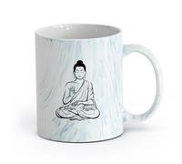 AYUEHBN cerámica Vajilla de Cerámica para Hogar Buda Budismo Om Relajación Zen Meditación Vivir （11oz/320ml） Café, té, latte, leche, cacao, zumo y otras bebidas calientes Azul mármol