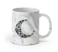 AYUEHBN cerámica Vajilla de Cerámica para Hogar Flores florales de luna creciente Buenas noches （11oz/320ml） Para bebidas calientes, latte, capuchino Negro mármol