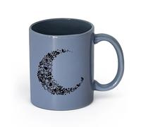 AYUEHBN cerámica Vajilla de Cerámica para Hogar Flores florales de luna creciente Buenas noches （11oz/320ml） Para bebidas calientes, latte, capuchino Gris azulado