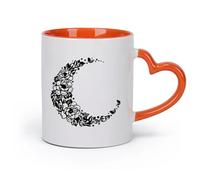 AYUEHBN cerámica Vajilla de Cerámica para Hogar Flores florales de luna creciente Buenas noches （11oz/320ml） Para bebidas calientes, latte, capuchino Naranja